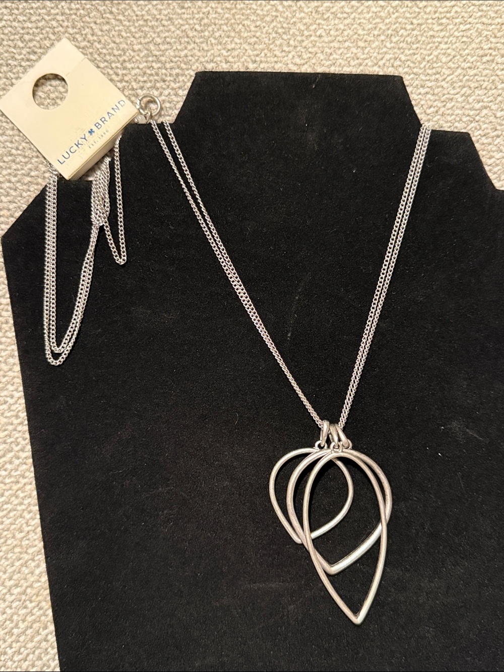 Lucky Brand Matte Silver Layered Teardrop Necklace new